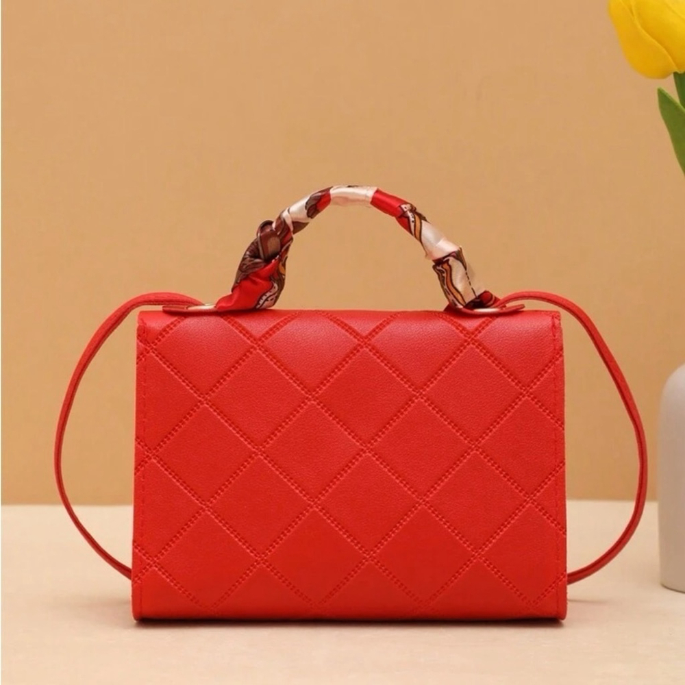 ⚠️Clearance Red Silk Scarf Handle Crossbody Bag - Picture 2 of 6